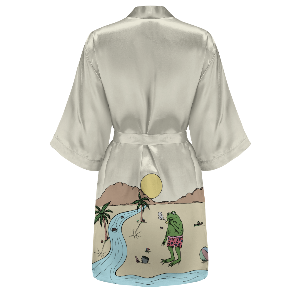 Beach Vibes All Over Print Women's Satin Kimono Robe