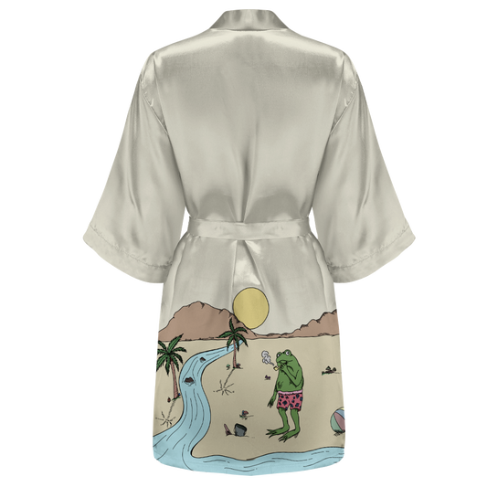 Beach Vibes All Over Print Women's Satin Kimono Robe