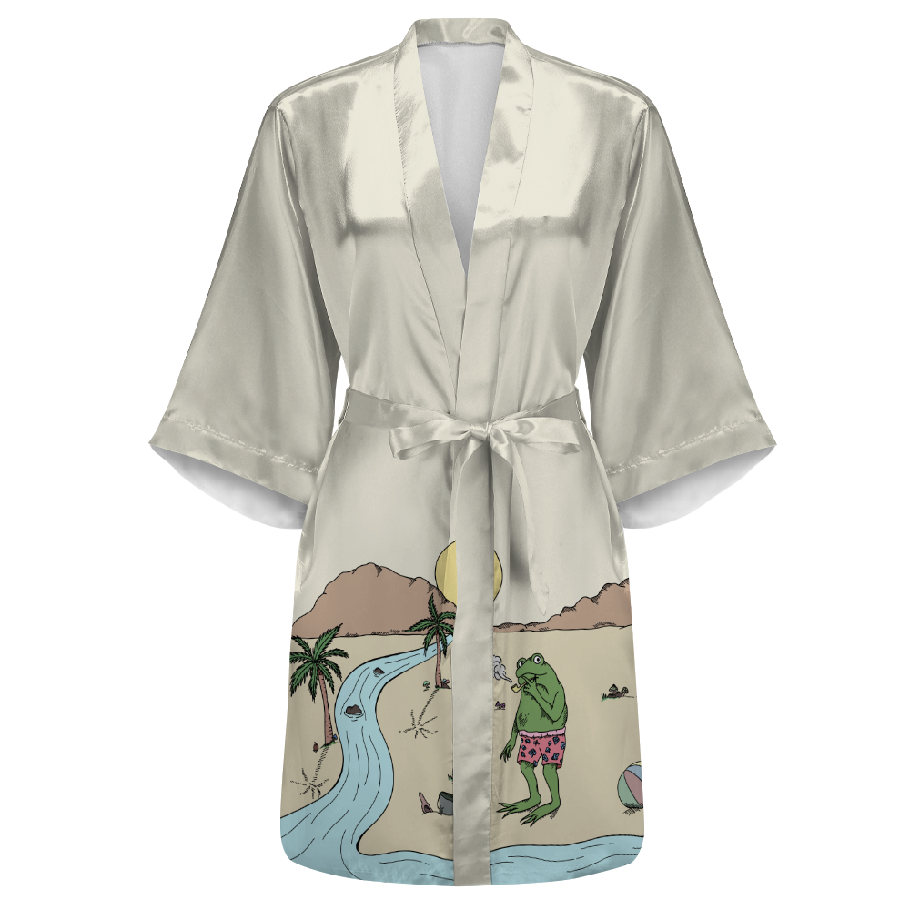 Beach Vibes All Over Print Women's Satin Kimono Robe