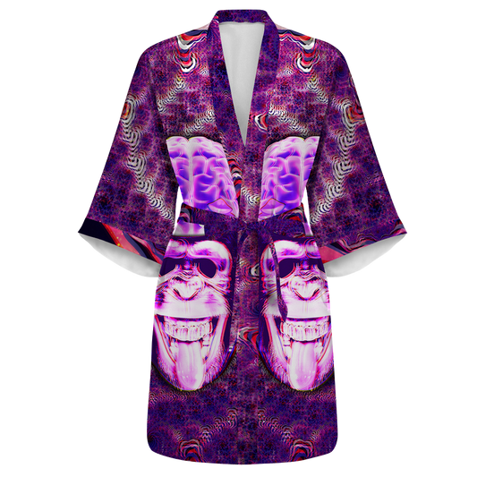 Ston~ Ape Brain All Over Print Women's Satin Kimono Robe