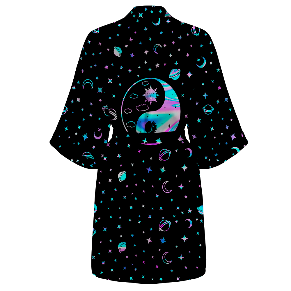 Yinyang Galaxy All Over Print Women's Satin Kimono Robe