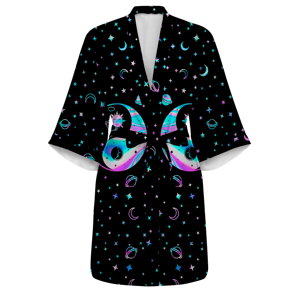 Yinyang Galaxy All Over Print Women's Satin Kimono Robe