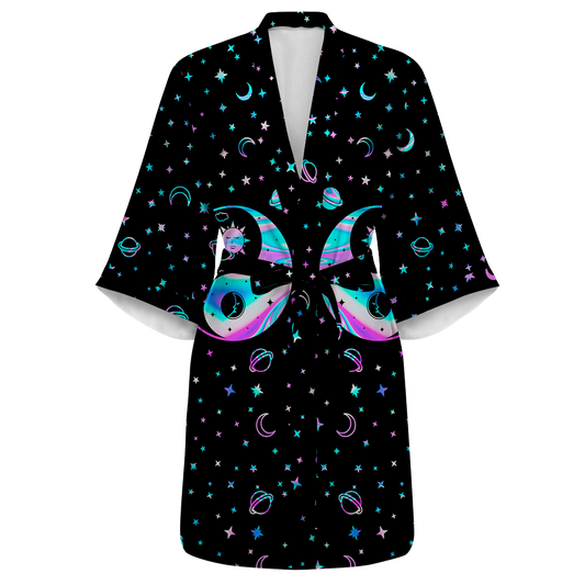 Yinyang Galaxy All Over Print Women's Satin Kimono Robe