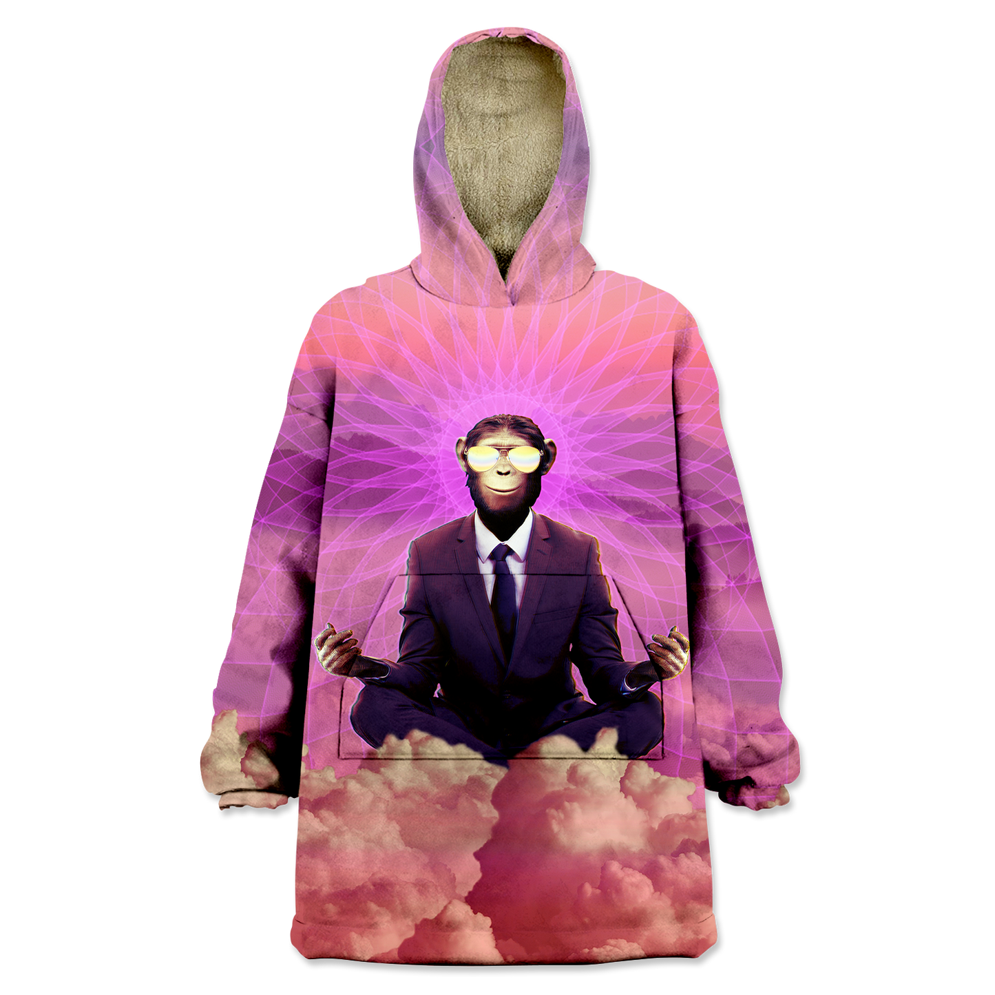 Meditating Ape All Over Print Wearable Blanket Hoodie