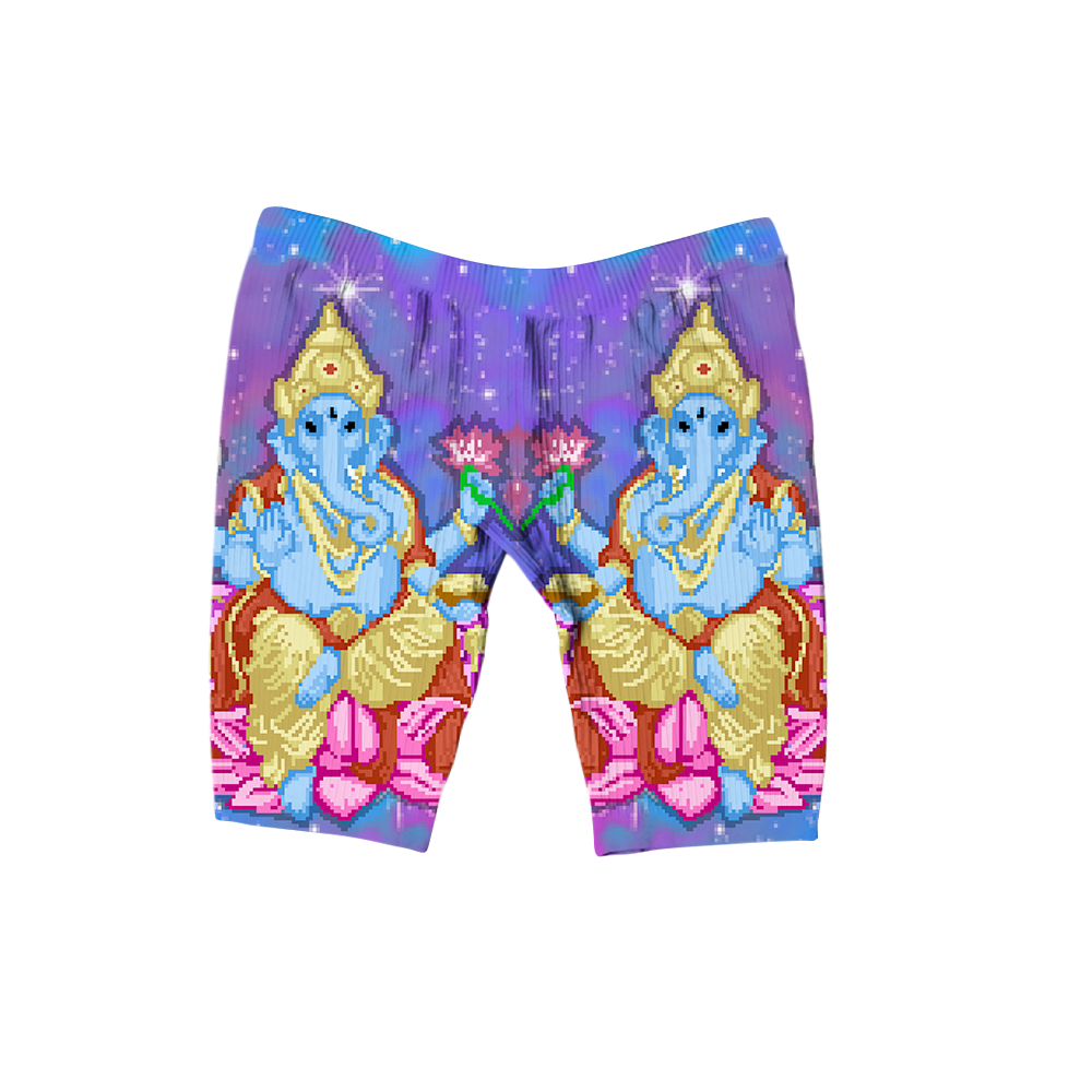 Pixel Ganesha All Over Print Women's Ribbed Shorts