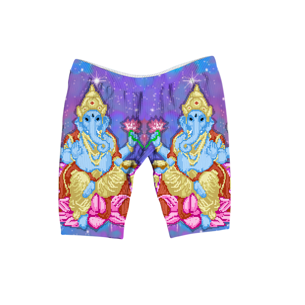 Pixel Ganesha All Over Print Women's Ribbed Shorts