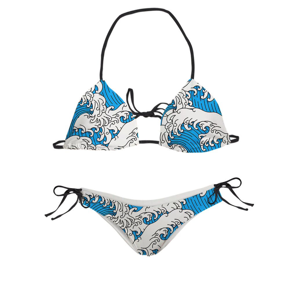 Retro Waves All Over Print Sling Bikini Swimsuit