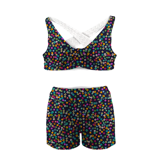 Tabs All Over Print Sports Bra Suit