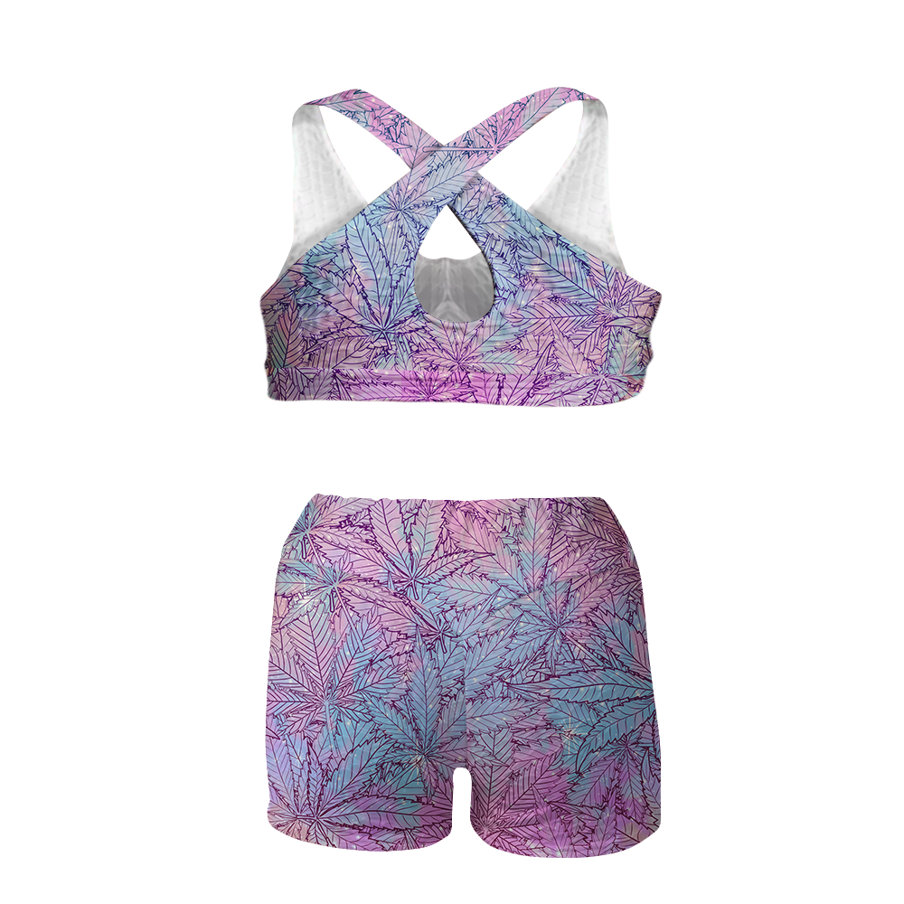 Canna~  Pattern All Over Print Sports Bra Suit