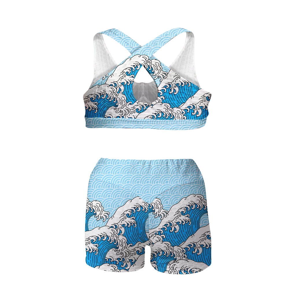 Retro Waves All Over Print Sports Bra Suit