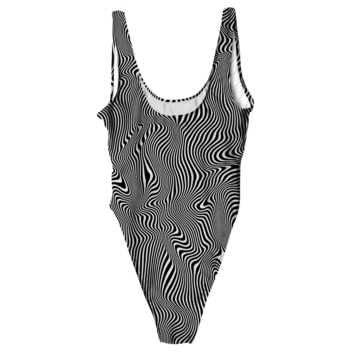 Trippy Wave All Over Print High Waist Swimsuit