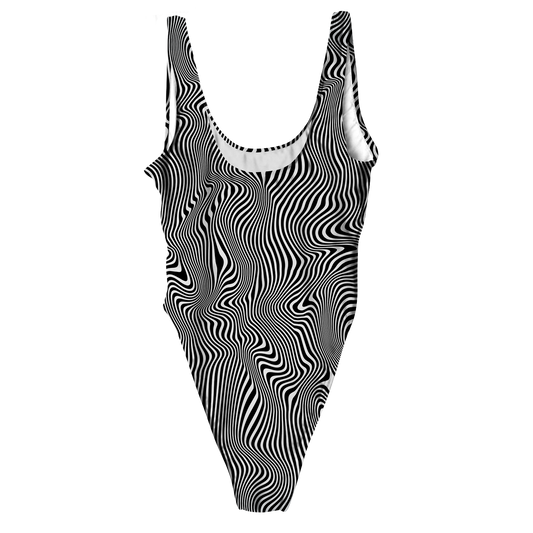 Trippy Wave All Over Print High Waist Swimsuit