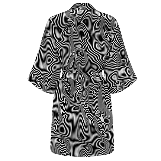 Trippy Wave All Over Print Women's Satin Kimono Robe