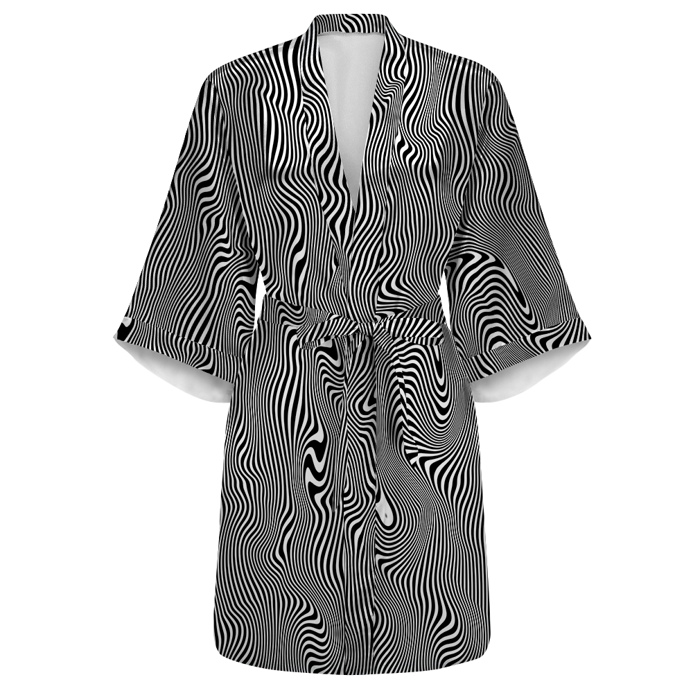 Trippy Wave All Over Print Women's Satin Kimono Robe