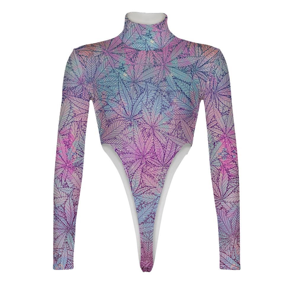 Cann~ Pattern All Over Print Women's Turtleneck Jumpsuit