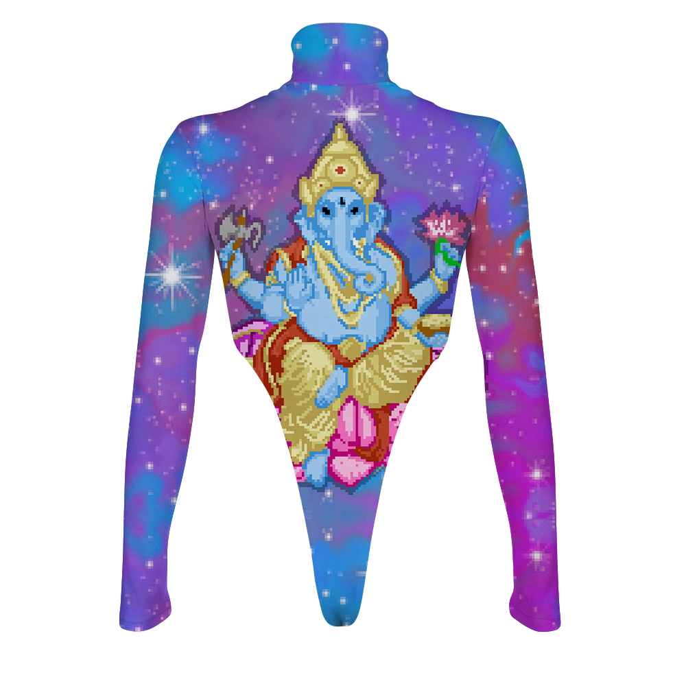 Pixel Ganesha All Over Print Women's Turtleneck Jumpsuit