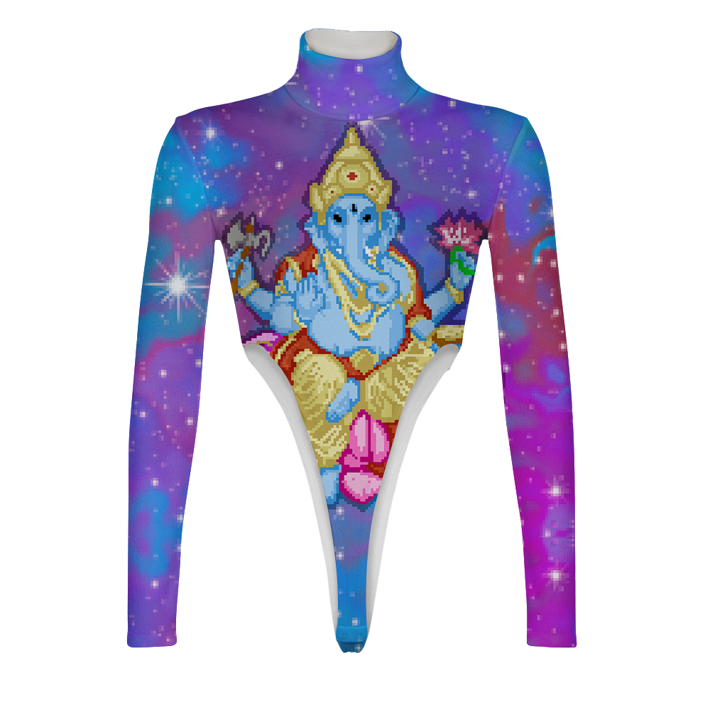 Pixel Ganesha All Over Print Women's Turtleneck Jumpsuit