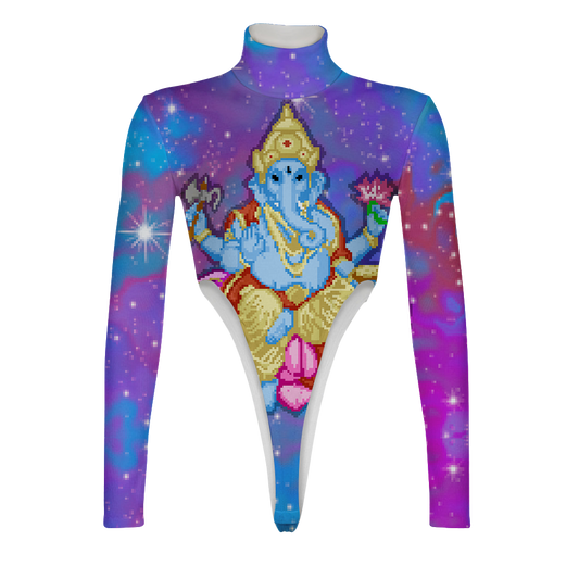 Pixel Ganesha All Over Print Women's Turtleneck Jumpsuit