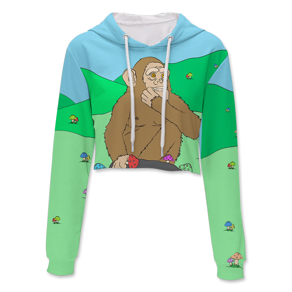 Ston~ Ape Mushroom Field All Over Print Crop Hoodie