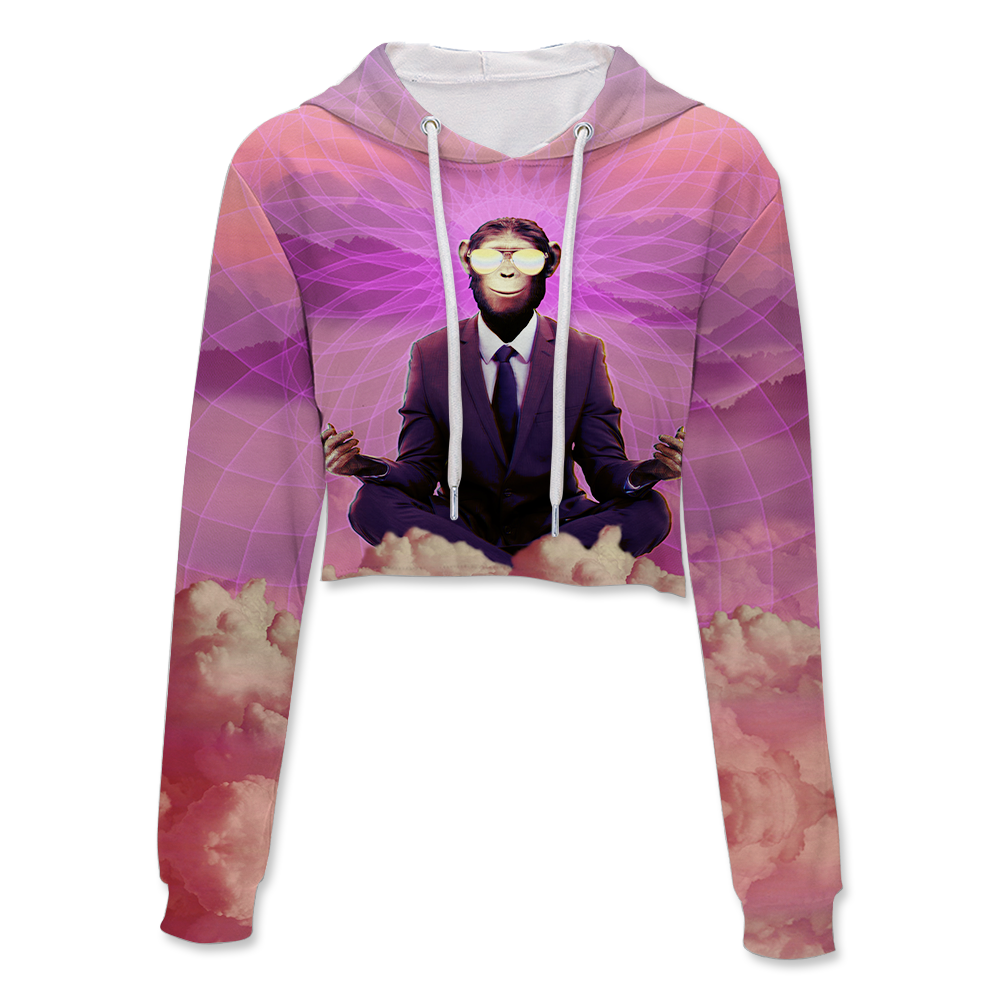 Meditating Ape All Over Print Crop Hoodie