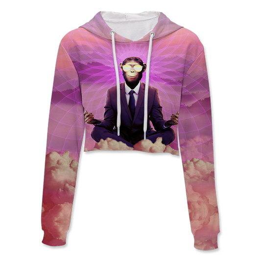 Meditating Ape All Over Print Crop Hoodie