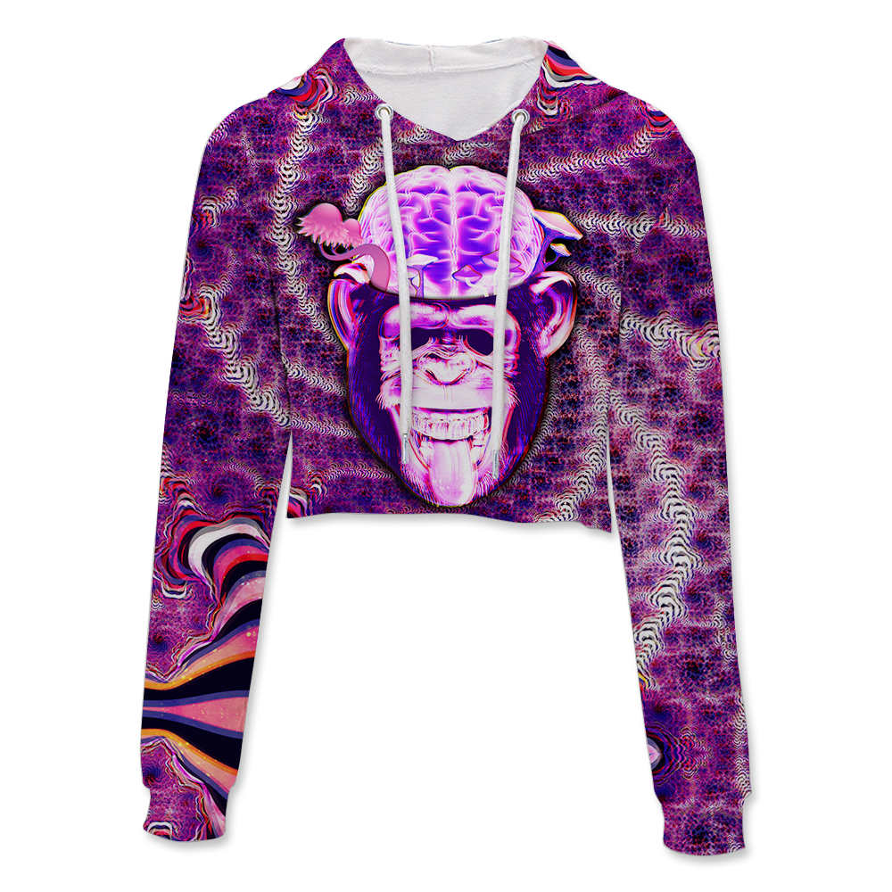 Ston~ Ape Brain All Over Print Crop Hoodie