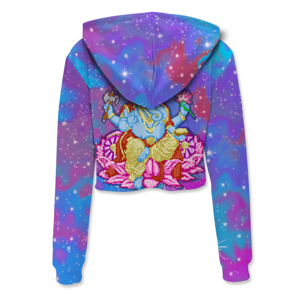 Pixel Ganesha All Over Print Crop Hoodie