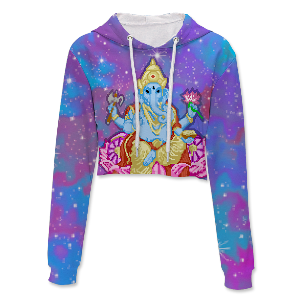 Pixel Ganesha All Over Print Crop Hoodie