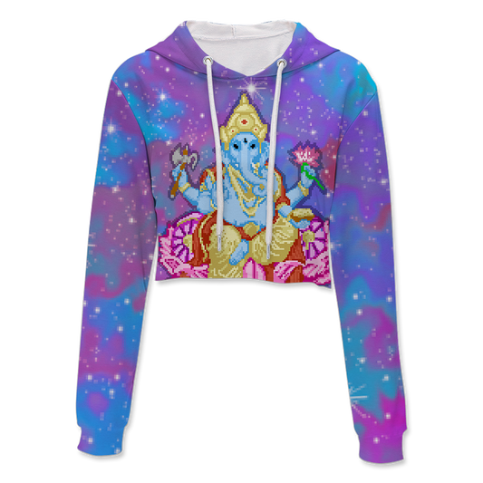 Pixel Ganesha All Over Print Crop Hoodie