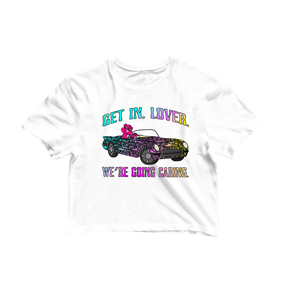 Get In, Lover. We're Going Caring Graphic Crop Tee