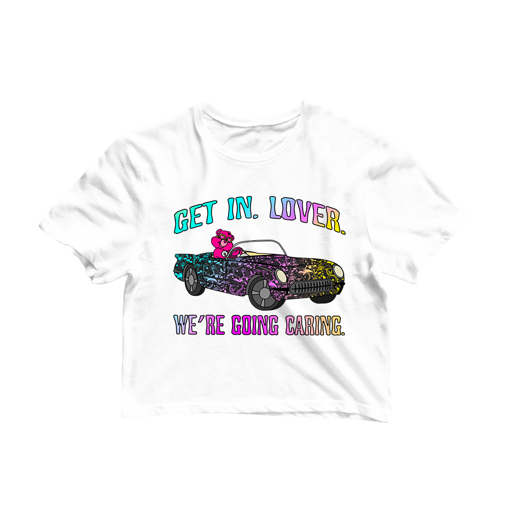 Get In, Lover. We're Going Caring Graphic Crop Tee